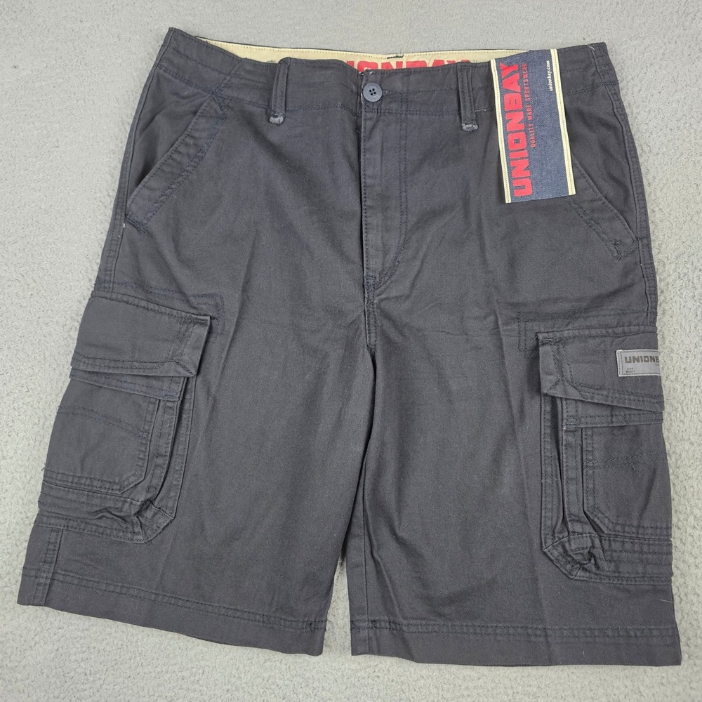 Unionbay Cargo Shorts Men 36 Black Cotton Twill Multi Pocket Messenger New NWT